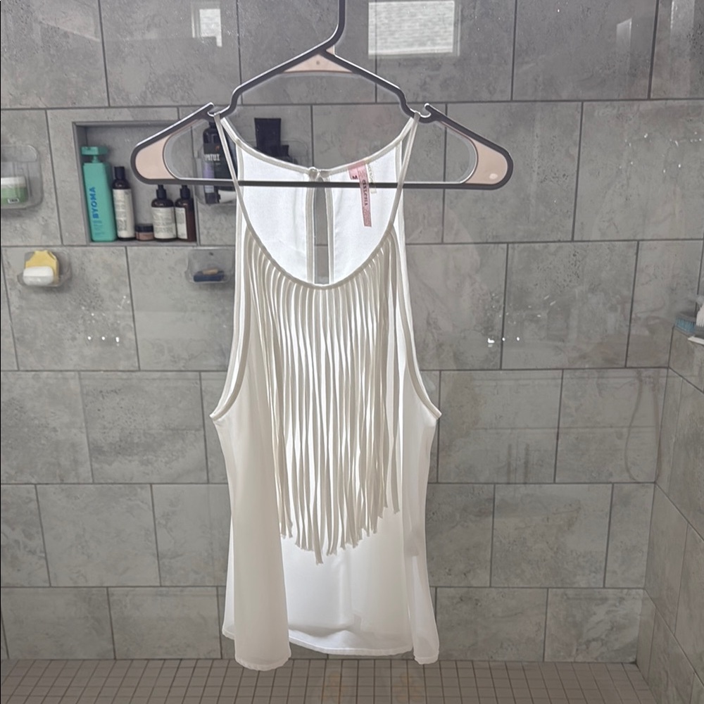 White Halter Tank Top with Cut Out and Asymmetrical Style
